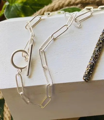 Handmade Paper Link Chain Toggle Crystal Necklace