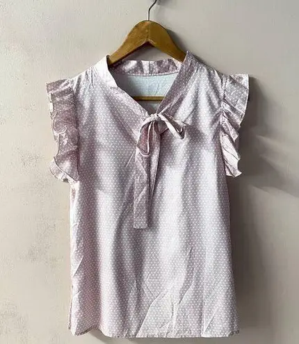 Light Pink & White Polka Dot LightWeight Blouse Size S EUC