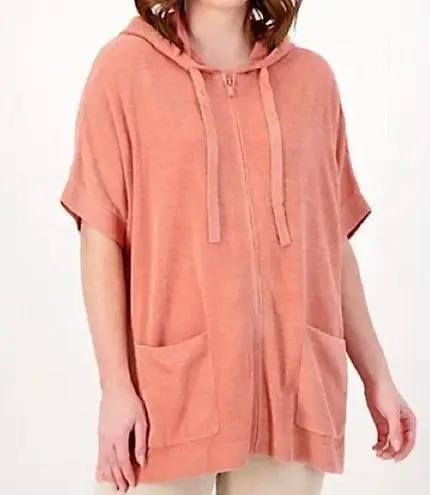 Barefoot Dreams CozyChic Ultra Lite Short Sleeve Zip Up Hoodie Tea Rose L/XL