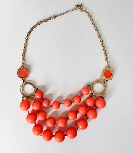 Statement Necklace Pink Coral Gold Tone, Earrings & 6 Gold Tone Bangle Bracelets Customer Jewelry Buy 3/$21
