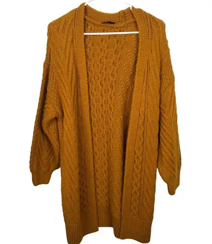 Topshop  Sz 2 Chunky Cableknit Balloon Sleeve Mustard Open Front Sweater Cardigan