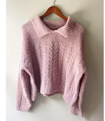 Velvet Graham and Spencer Ava Sweater Alpaca Cable Knit Collared Blush Large Pink