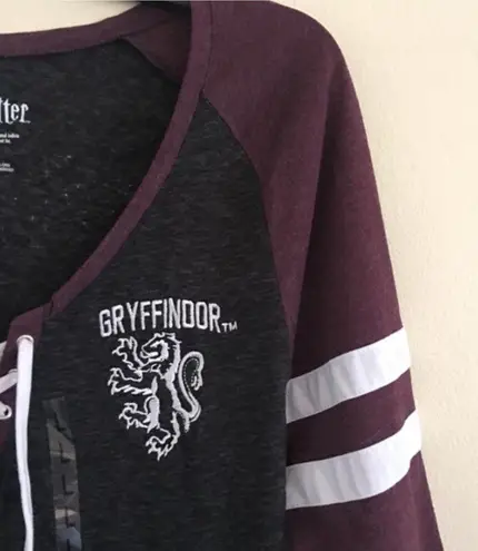 Harry Potter Shirt S Lace Up Gryffindor Embroidered Lion Varsity Quidditch