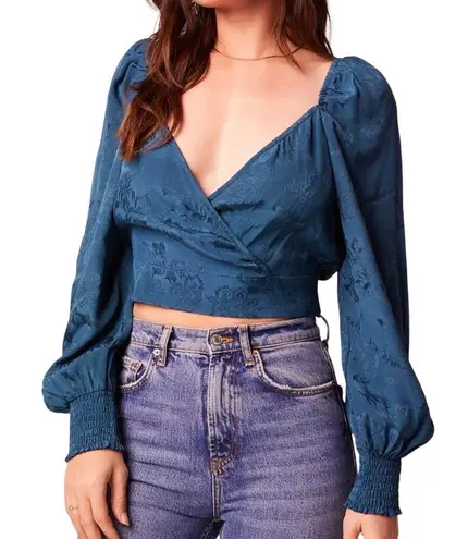 Band Of The Free New Floral Faux Wrap Long Sleeve Crop Top Deep Teal Size Medium