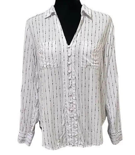 Velvet Heart  White Black Boho Striped Dots Button Down Shirt Size Medium