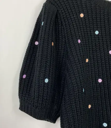 English Factory Women's Black Polka Dot Puff Short Sleeve Sweater Size L