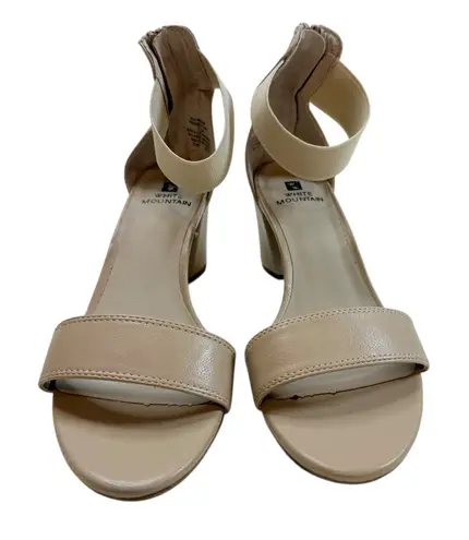 White Mountain Elinie Womens Open Toe Ankle Strap Block Heel Sandals 7.5M Beige