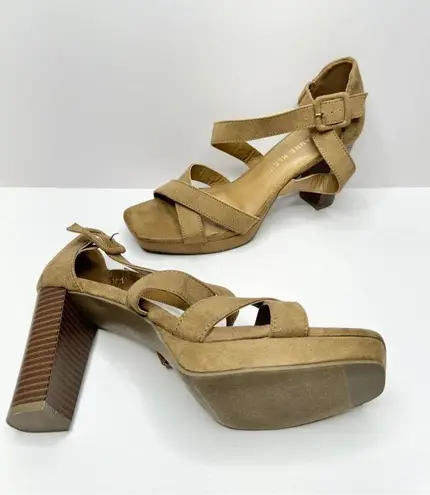 Anne Klein  Sandals Womens Size 8.5 Tan Crossover Block Heel Square Open Toe Heel