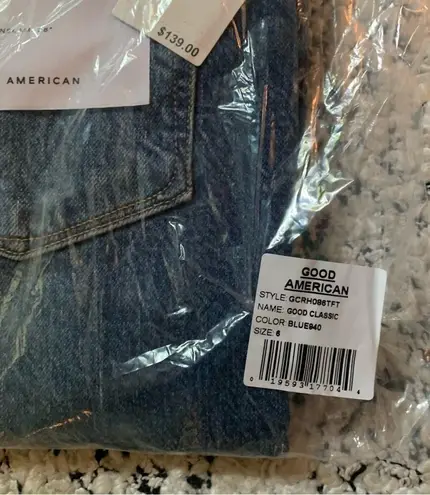 Good American NWT  Good Classic Raw Hem High Rise Jeans size 6 Dark Wash Blue940