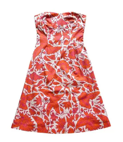 Tibi white, orange & pink floral print strapless dress size 4