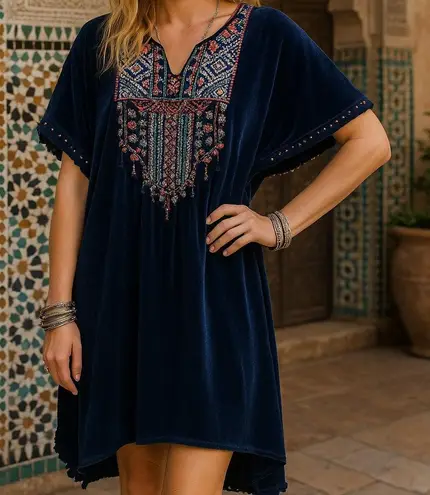 Johnny Was Nemita extremely heavily embroidered velvet Caftan/Tunic NWT RARE - Image 1