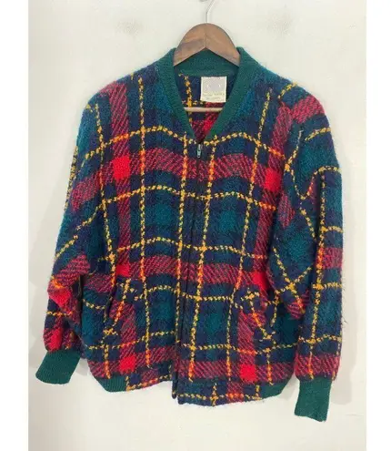 Boyne Valley weavers womens L/XL Wool full zip plaid jacket & scarf handmade Red