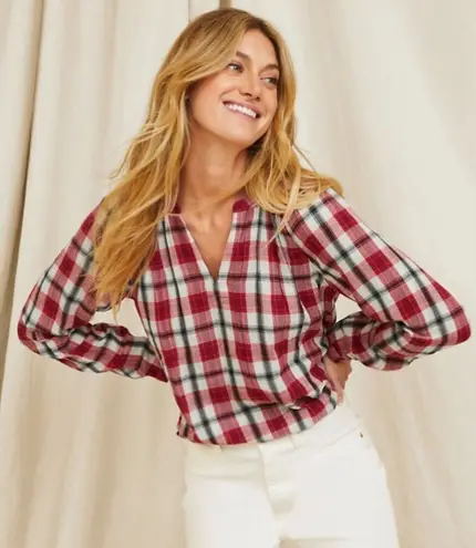 Garnet Hill Organic-Cotton Plaid Popover Medium NWT Red Black Cream