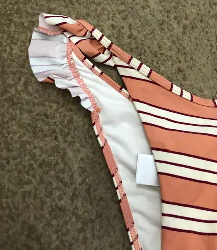 Topshop White and coral stripe Frill bikini bottom never worn 