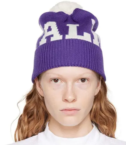 Palm Angels Purple & White Pom-Pon Beanie Hat - Italy - NWT