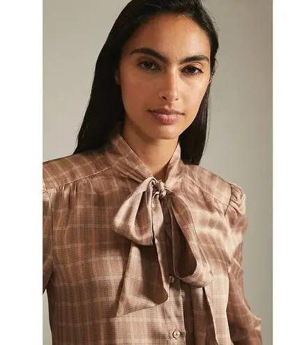 Anthropologie X Mare Mare Tie Neck Long Sleeve Blouse Neutral Size S. NEW Brown