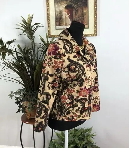 ATL Studio Brown Paisly 6 Jacket without Removable Faux Fur Trim Office Siren
