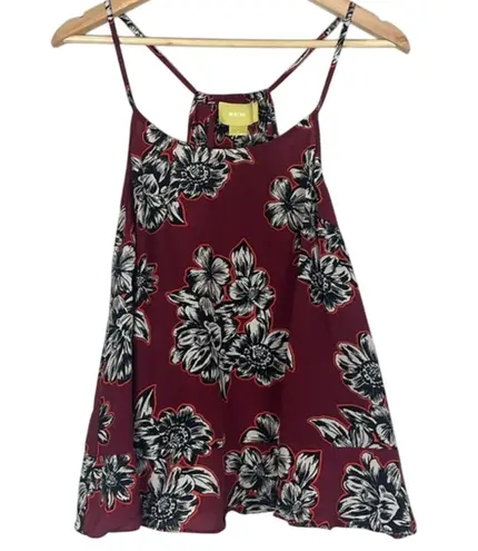 Maeve Anthropologie 100% Silk Burgundy Floral Halter Tank Top Womens 8 Tropical