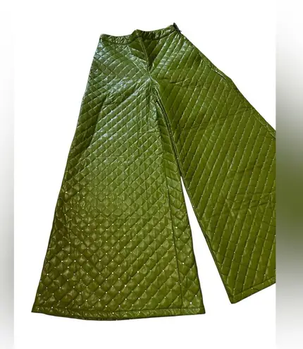 The Sang The Quilted Set Olive Sequin Bustier And High Waisted Wide Leg Pants Set Medium
