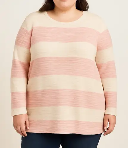 Calvin Klein Jeans NWT Cream Pink Striped Tunic Sweater 2XL XXL Split Back