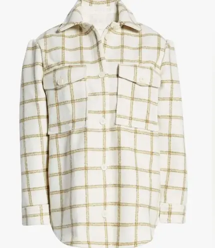 Treasure & Bond NWT$129 Womens Plaid Puff Sleeve Shirt Jacket Ivory Carsonpane M