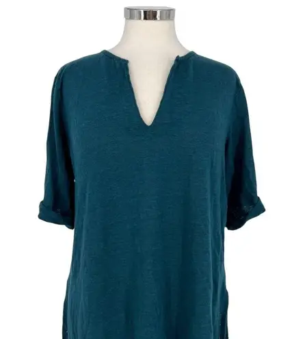 Wrap London Teal Linen Tunic Top With Roll Tab Sleeves Size UK 14 US 10 Blue