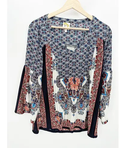 Fig and Flower Womens Pleated Artsy Top Size L Flare Sleeves Boho Unique Hippie Size L