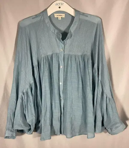 ee:some  Blue Balloon Sleeve Top Batwing Solid Blue Bohemian Preppy Sz Small