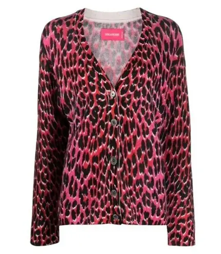 Zadig & Voltaire Mirka Cashmere Leopard Print Cardigan Size Medium Pink Animal