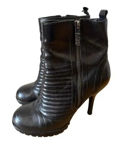 Miss Sixty Vintage y2k Black Leather Moto High Heel Boots Size 36.5/ US 6