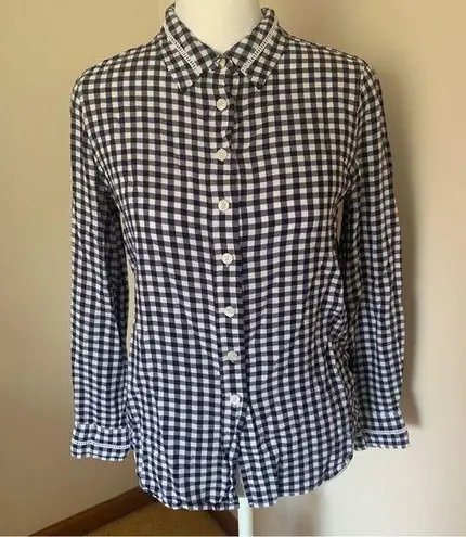 Draper James Blue and White Checkered Button Down Shirt Size 2