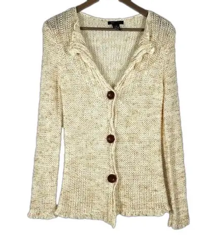 BCBGMAXAZRIA  Tan Beige Cream Ivory Knit Button Down Knit Boho Cardigan Sweater