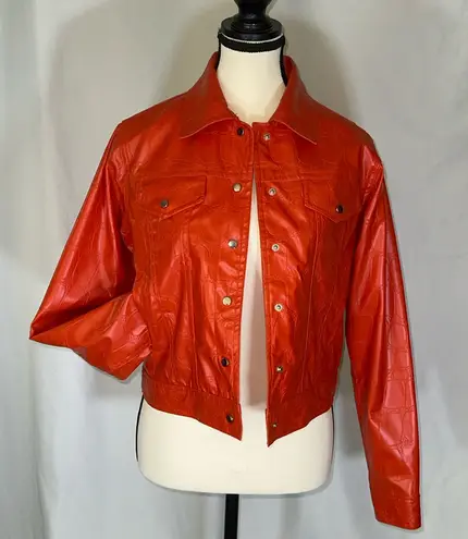 l.e.i. • Vintage Y2K Deadstock Croc Pleather Bright Orange Vegan Jacket Size S Red