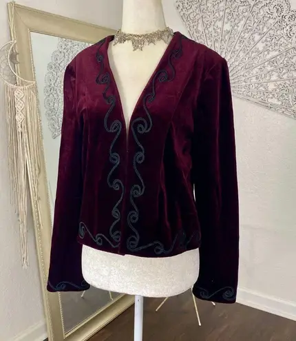 Union Made in USA 1970s Whimsygoth Burgundy Velvet Embroidered Blazer Jacket S M Red Size M