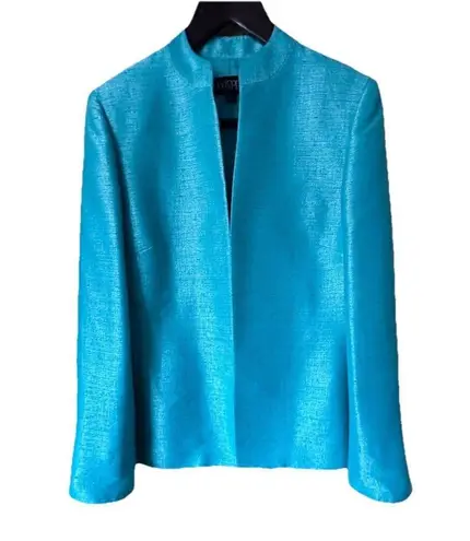 Kasper Teal Turquoise Collarless Dressy Blazer Size 8 Spring Career Jacket Blue
