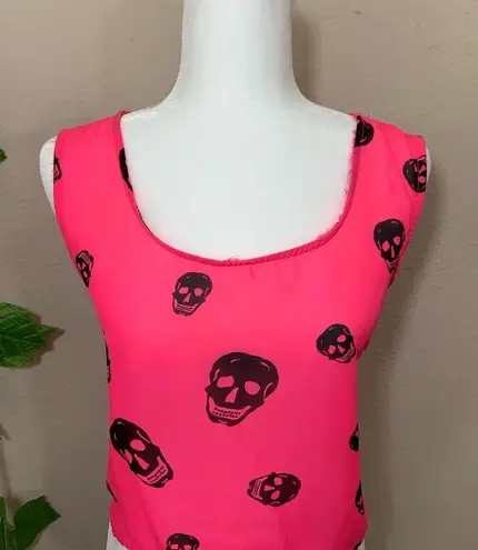 Ali & Kris Ali Kris Skull Hot Pink High Low Sheer Tank Top
