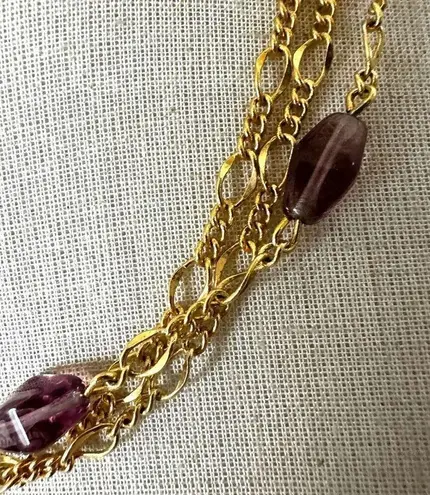 Vintage B.C. Lind 14K GE purple beaded triple strand Necklace Gold