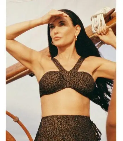 ANDIE Swim x Demi Moore The Monaco Bikini Top in Black and Gold NWT