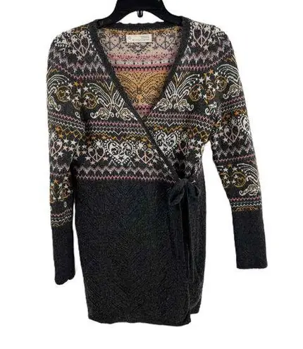 Odd Molly Gray Boho Wrap Front Long Sleeve Cardigan Wool Sweater Size 1 / Small