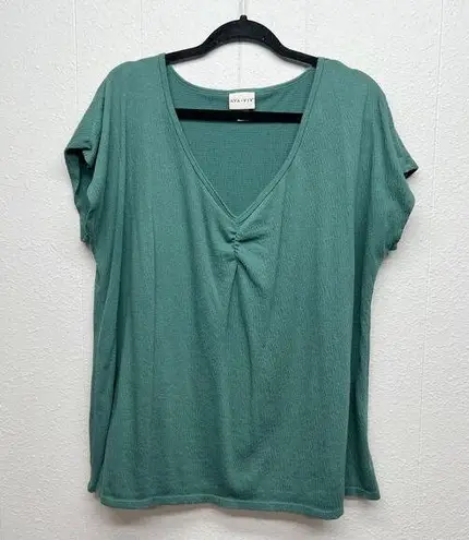 Ava & Viv  Womens Green Short Sleeve Workwear Casual V-Neck Top Size 1X Stretch