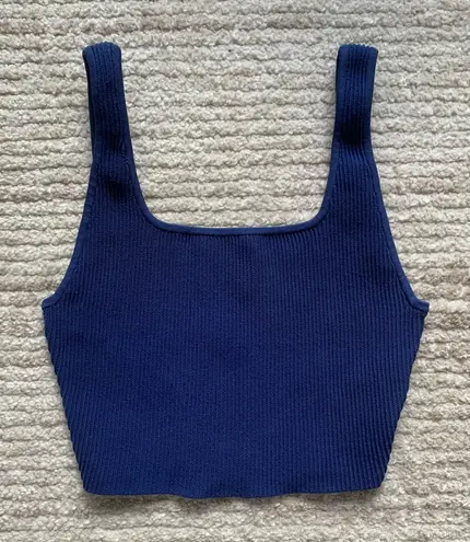 Babaton Aritzia Sculpt Knit Squareneck Crop Top Blue Size Small