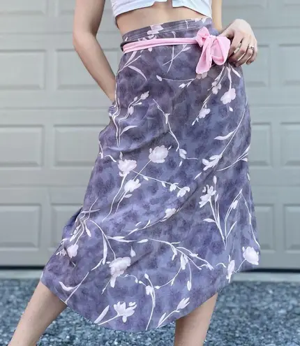 Vintage Ellen Fig Romantic Grunge Sakura Cherry Blossom Floral Midi Slip Skirt Size L