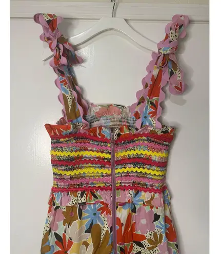 Celia B Nilsa Dress Floral Tiered Midi Size XL NWT Scalloped Details Tie Straps Pink