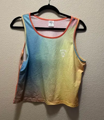 Malibu CA Beach Tie Dye Green Orange Cropped Tank Top Sleeveless Tee Siez Large Blue