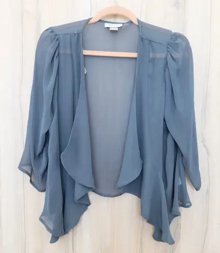 belle du jour Womens Sheer Kimono Top Size L Gray Open Front Boho Flowy Romantic
