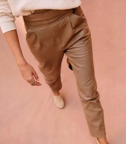 Sézane Sezane 100% lambs leather trousers in tan/ dark beige