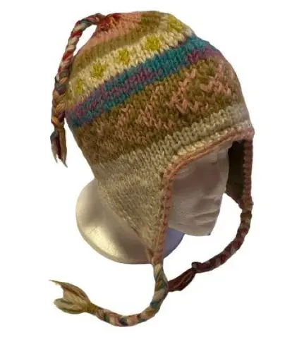 Hippie chic wool ear flap hat