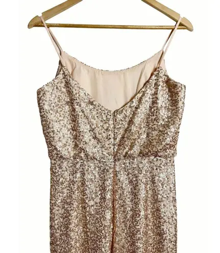 Amsale Champagne Gold Sequin Sleeveless Midi Formal Gown Size 8