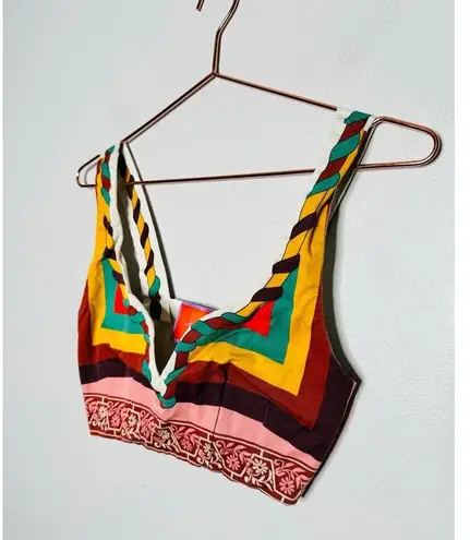 LA DOUBLEJ Multicolored Striped 100% Cotton Festival Plunge Crop Top Size XS