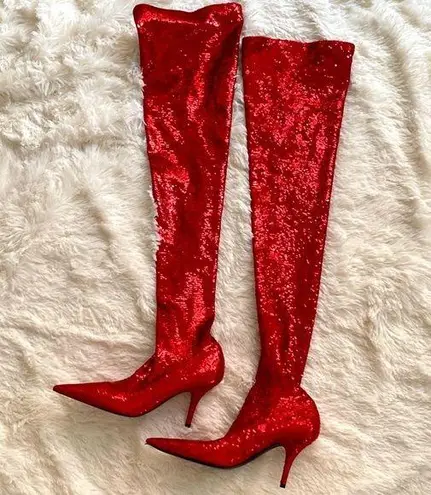Balenciaga Red Sequin Thigh High Boots 😍